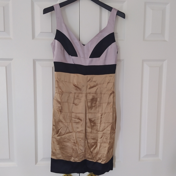 Gold Colorblock Bodycon Bandage Cocktail Y2K Dress - Picture 6 of 6